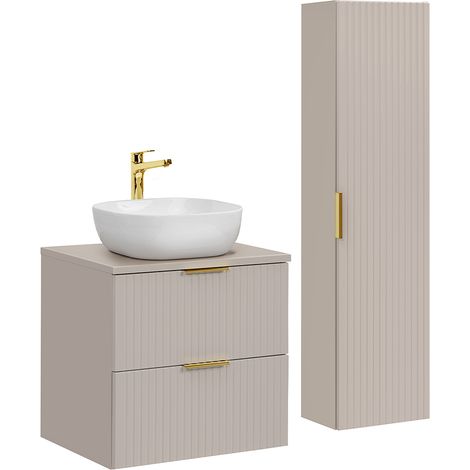 Waschtisch und Hängesäule 60cm Adriel mit 2 Schubladen, Beige