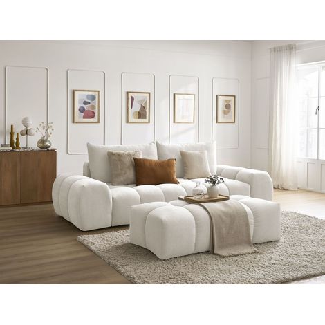 BOBOCHIC - Canapé droit convertible coffre EVEREST tissu texturé avec pouf   Blanc (1/5)