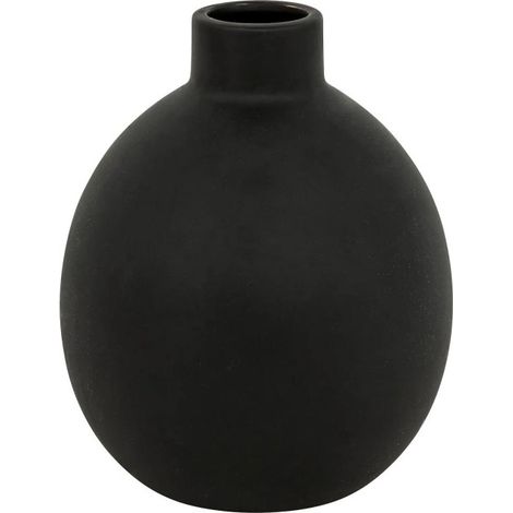 Atmosphera – Vase en dolomite noir 18cm – Finition mate – Design moderne pour décoration intérieure – Dimensions D. 14,5 x H. 18 cm (1/2)
