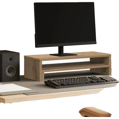 Soporte para monitor, diseño ergonómico, acabado en madera natural, tipo 1 (1/2)