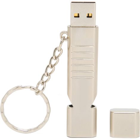 Clé USB sifflet en alliage d'aluminium étanche pour l'extérieur, USB 2.0 avec porte-clés, couleur argent, 64 Go (1/5)