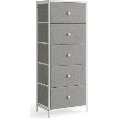 Songmics – Commode de chambre en tissu avec 5 tiroirs – Cadre en métal – Dimensions 30 x 45 x 91,7 cm – Couleurs gris tourterelle et blanc crème (1/5)