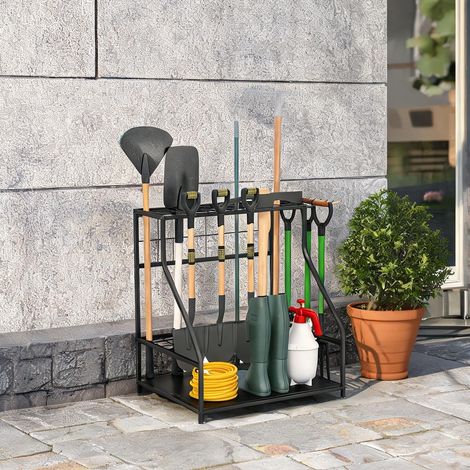 Rack de rangement 3 niveaux pour outils de jardin en métal (1/5)