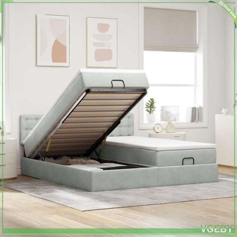 Cadre de lit ottoman - 3312116 - 200x200 cm - Velours gris clair - Rangement hydraulique (1/5)
