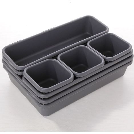 Ensemble de 8 pièces pour commode - Boîtes de rangement - Bacs de rangement - Organiseurs de cuisine et de bureau - Organiseurs de tiroirs - Noir (1/5)