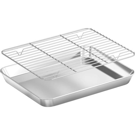 Teglia rettangolare con griglia, teglia, griglia di raffreddamento, 2620 cm, teglia universale in acciaio inox, adatta per dolci, pizze, biscotti, carni (1/5)