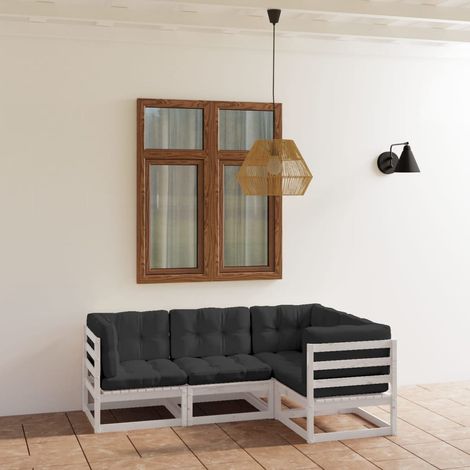 Salon de jardin 4 pcs avec coussins-Lot de 4 Mobilier de jardin-Meuble de jardin Bois de pin massif 307231 (1/5)