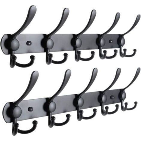 (15 Hooks, 2 Packs) Wall Mounted Hooks, Coat Rack Wall Mounted, Coat Hangers, Stainless Steel Wall Coat Rack, Coat Rack, Black Wall Hook (1/5)