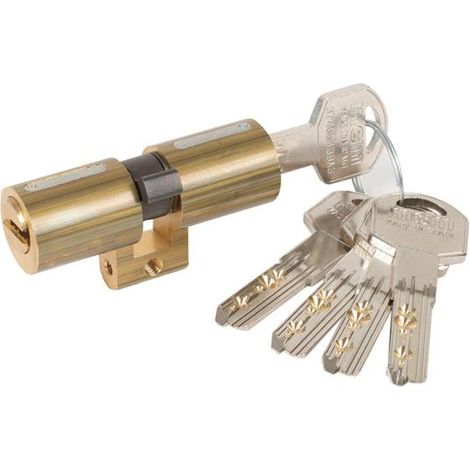 Cylindre de serrure à profil suisse 33x33 mm – 6 pistons – Excentrique 15 mm – 5 clés plates réversibles – Laiton – Sécurité renforcée – MCM