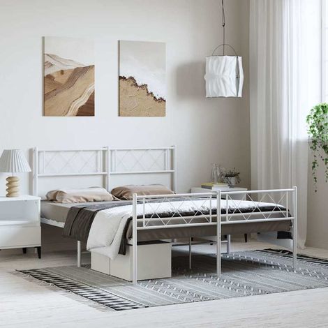 vidaXL Estructura cama sin colchón con estribo metal blanco 135x190 cm (1/5)