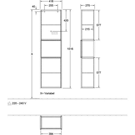 Villeroy & Boch F460HJGM Armoire haute Finion F46 418x1516x270mm