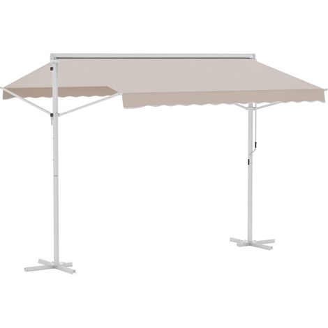 Store Extérieur autoportant, store de jardin, store avec bras articulé et manivelle, store de terrasse, blanc crème, 3 x 3 m