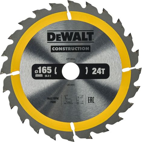 DeWalt DT1934-QZ Lama Sega Circolare 165x20mm 24T Legno Chiodato