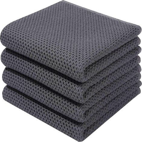 Lot de 6 torchons de cuisine en coton gaufré, ultra doux, absorbants et à séchage rapide, gris foncé, 34 x 73 cm (1/5)