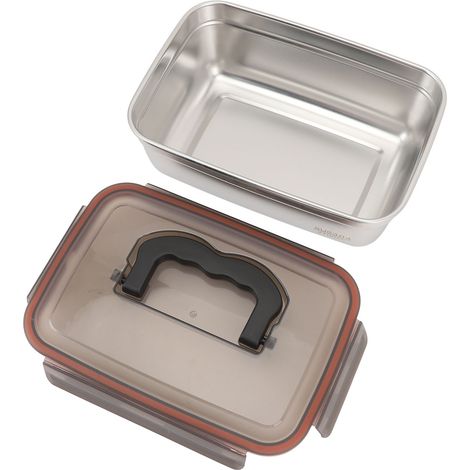 Contenitore per alimenti in acciaio inox 304 da 2700 ml, con chiusura ermetica e maniglia, ideale per frigorifero, ufficio e casa. (1/5)