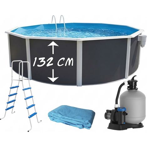 Piscine hors-sol acier Toi ANTHRACITE MAGNUM ronde Ø 350cm H 132cm liner bleu