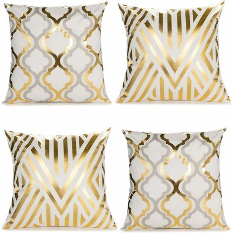 Home Decorative Set of 4 Gold Foil Cushion Covers 18×18 inch Geometric Square Cushion Covers Decor Sofa Couch Bedroom (1/5)
