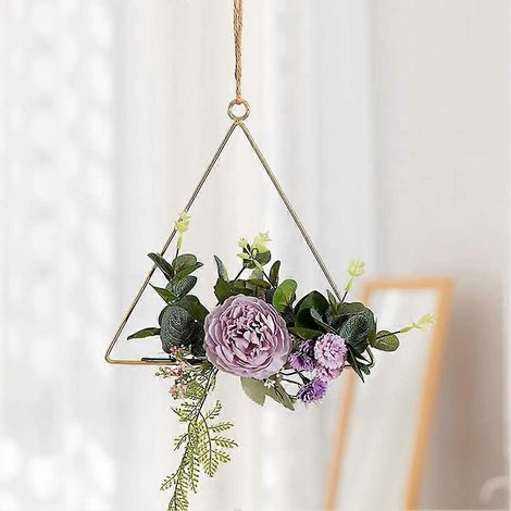 Goldener Blumenkranz, Metallkreis mit Blumenkranz (20 cm Durchmesser), geometrischer Rahmen, DIY