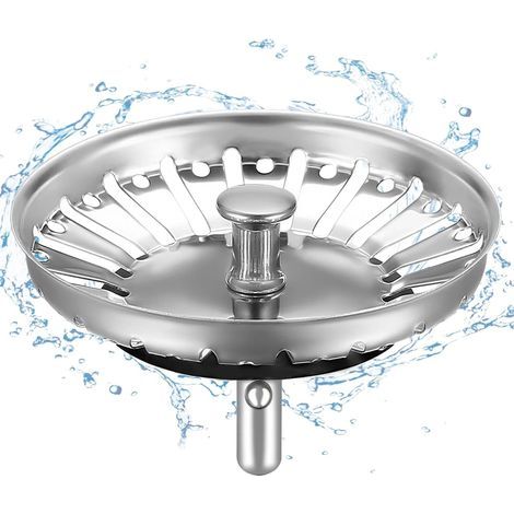 Cesta de desagüe para fregadero de cocina de 84 mm - Tapón de acero inoxidable reforzado para fregadero de cocina - Colador antiatascos con atrapacabellos y filtro para fregaderos de cocina (1/5)