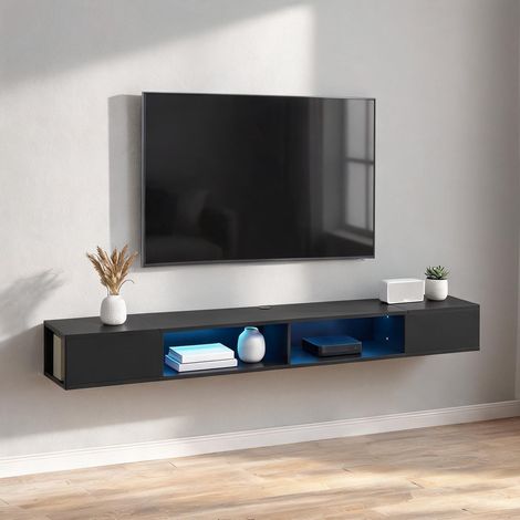 SunJet Meuble TV, support télévision, mural 177,8 cm, noir, LED RGB - Réf. P8B76KAEQQWZ (1/5)