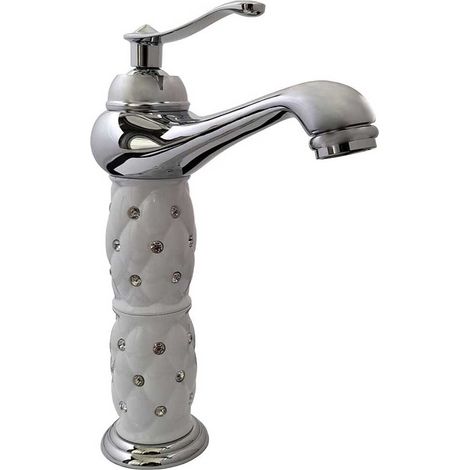 Rubinetto per lavabo con brillantini miscelatore bagno monoforo argento canna alta (1/2)
