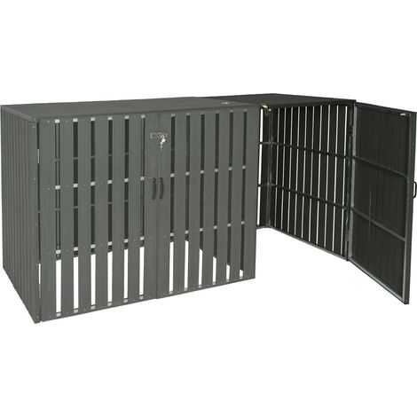 [NEUWERTIG] XL 1er-/2er-WPC-Mülltonnenverkleidung Erweiterung HHG-990, Mülltonnenbox, Metall Holzoptik anthrazit