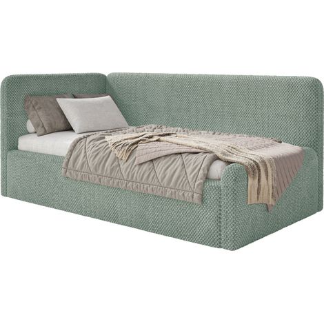 Selsey Fanko – Jugendbett 90x200 cm mit Matratze, Kopfteil links, Plüsch, Salbeigrün