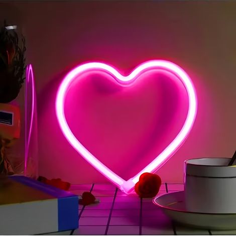 Luce al neon a forma di cuore, alimentazione USB/a batteria, decorazione per la casa, soggiorno, regalo per San Valentino, matrimonio o compleanno. (1/5)