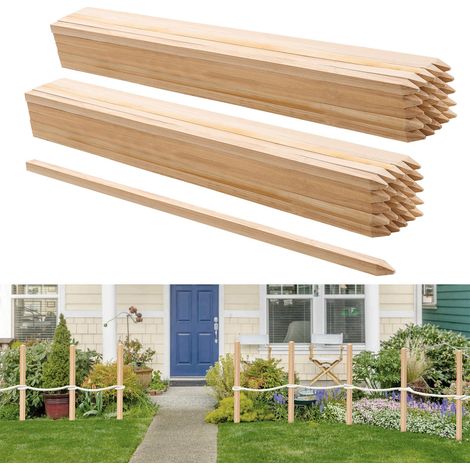 Piquets de Clôture Jardin en Bois, Lot de 50, Poteaux Bois à Pointe 19,05 x 19,05 x 914,4 mm, Piquets pour Clôtures Anti-érosion, Délimiter les Zones de Jardin, Support de Croissance des Plantes (1/5)