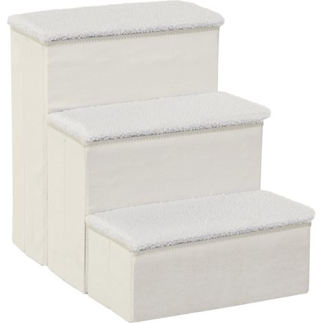Treppe für Haustiere faltbar 3 Stufen mit Stauraum MDF Weiß 40x54x48 cm (1/5)