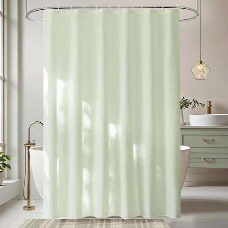 Rideau de douche 240 x 180 cm, imperméable, lavable, anti-moisissure, extra large, en textile, vert crème, avec 16 anneaux (1/5)