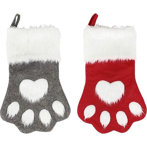 Chaussettes de Noël pour chiens, chaussettes suspendues en peluche pour les fêtes et les décorations de Noël (grandes/45 cm, lot de 2/grises + rouges) (1/5)