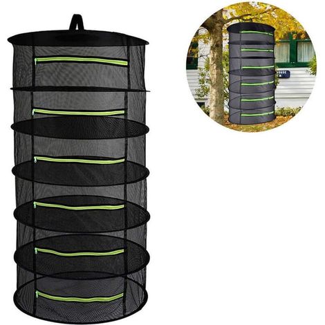 Red de secado colgante plegable para hierbas, con cremallera, color negro, 6 capas. (1/5)