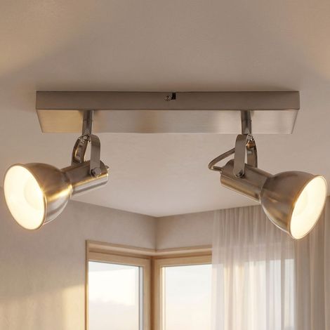 Lampe de plafond Spots réglables Lampe de salon Métal Nickel Blanc