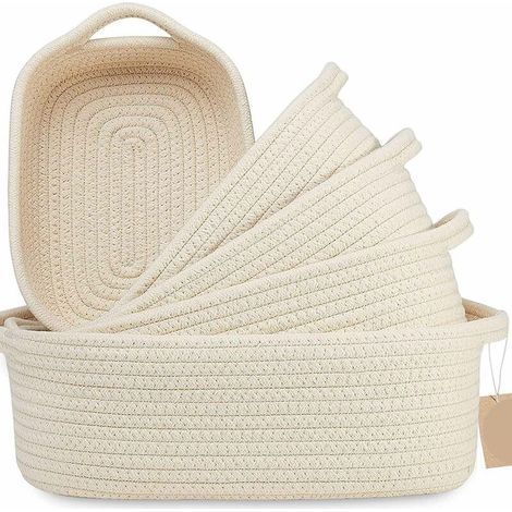 Lot de 5 paniers de rangement en coton tressé 25x23cm – Poids 1050g – Matériau 100% naturel – Pour rangement jouets et accessoires