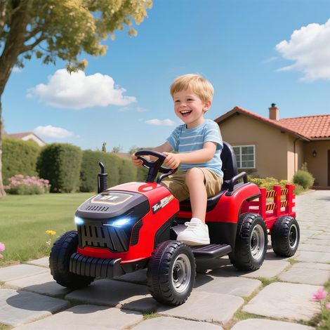 Tracteur électrique pour enfants, tracteur à pédales avec télécommande, démarrage progressif, pour les enfants de 3 à 8 ans, rouge (1/4)