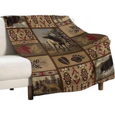 Wolldecke im Vintage-Bauernhausstil mit einem ländlichen Bären-/Boots-/Hirsch-/Entenmuster, aus weichem und warmem Mikrofaser-Fleece, 40 Zoll x 50 Zoll.