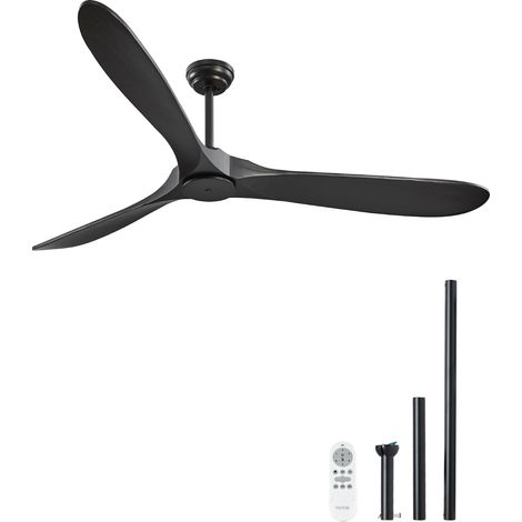 VEVOR Ventilatore da Soffitto Senza Luce da 180 cm Moderno Ventilatore Esterno a Filo a Basso Profilo, Telecomando a 6 Velocita, 3 Pale in Legno, Motore CC Reversibile, per Soggiorno e Patio, Nero