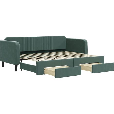 vidaXL Divano Letto Estraibile Cassetti Verde Scuro 80x200cm Velluto