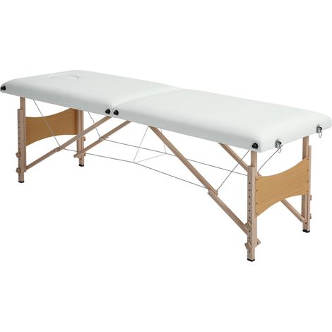 Table de massage pliante 2 zones, hauteur ajustable, coussin facial amovible, 186 x 60 x 61-87 cm, crème (1/5)