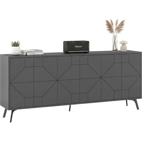 Credenza Earl, Madia 6 Ripiani, 12 Vani, 6 Ante, 184x35x77h cm Nero Antracite