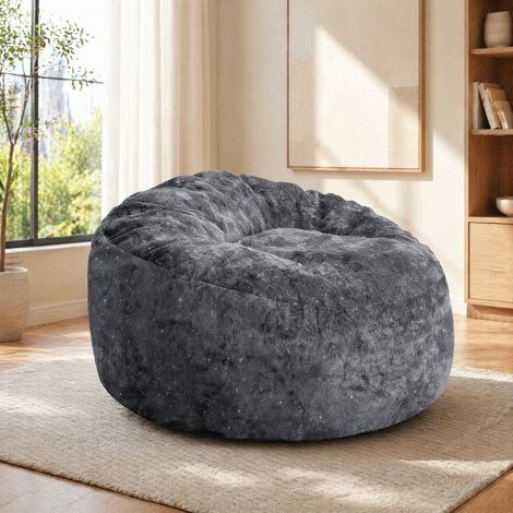 DESMIU Fauteuil pouf avec soutien enveloppant dossier haut en flanelle Gris 50.0 Ă— 41.0 Ă— 31.0 cm (1/4)