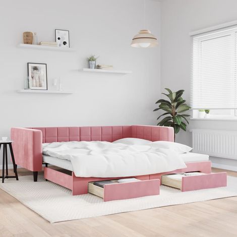 Sofá cama nido con cajones terciopelo rosa 100x200 cm (1/5)