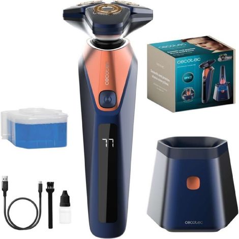 Cecotec Afeitadora Rotativa con Base Autolimpieza PrecisionCare Saphire Pro. 3-5 mins, Incluye Líquido de Autolimpieza (1/5)