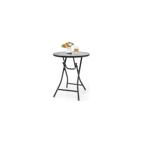 CASART Folding Round Patio Bistro Table Tempered Glass Tabletop Outdoor Cocktail Table (1/2)