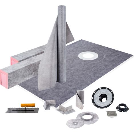 Mophorn-Duschkanten-Set, 38 x 60 Zoll, wasserdichte Duschwanne mit 4 Zoll ABS-Versatzflansch, Edelstahlrost, zuschneidbaren Kanten und Membran für Badezimmerinstallationen