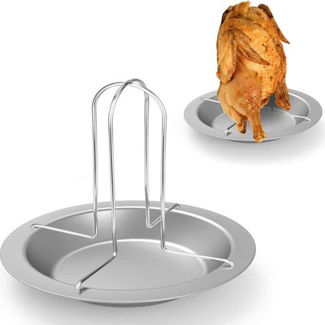 Hähnchenrost für Backofen oder Grill Hähnchenhalter Grillhähnchen Grillzubehör Edelstahl Kochen & Essen Silber (1/5)