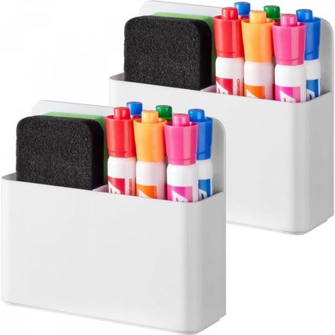 Porte-stylo magnétique, blanc, 12,5124cm, 2 pièce, porte-effaceur/marqueur magnétique en plastique pour tableau blanc de réfrigérateur. (1/5)