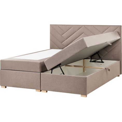Divan Bed with Storage Taupe Upholstered Fabric EU Super King Size 6ft Lift Up Ottoman Storage ESQUIRE (1/5)