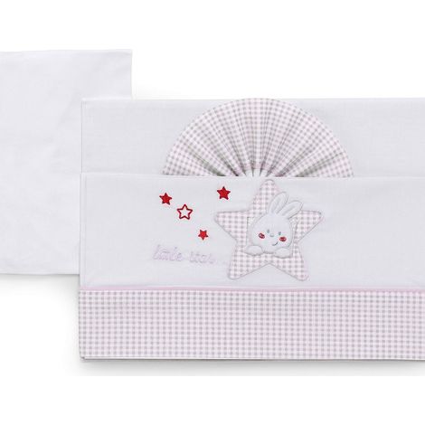 Italbaby Komplettes Bettwäsche-Set für Kinderbett 3 Teile Little Star Rosa Bestickt 100% Baumwolle